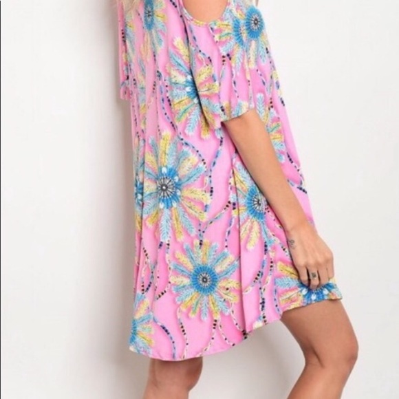 Pink/Blue floral dress w/arm cutouts - Picture 3 of 3